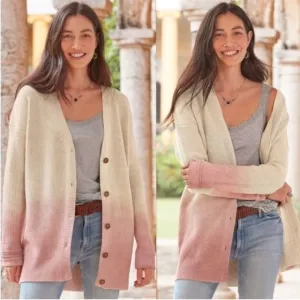 SUNDANCE Sunset Moments Ombre Knit Cardigan Sweater inCream/Pink Size S.