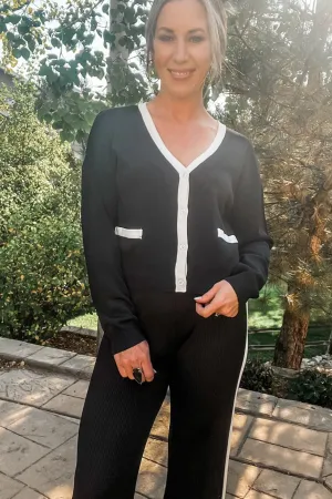 Sweater Cardigan with White Piping