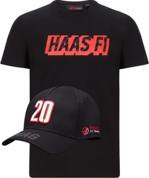 T-SHIRT & CAP Formula One 1 Haas Magnussen F1 Team NEW Graphic Logo Black