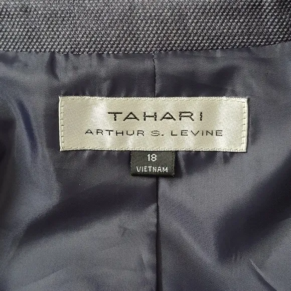 Tahari Arthur S. Levine Blue Blazer Business Career Jacket Crosshatch Size 18