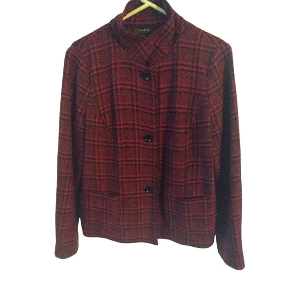 Talbot Houndstooth Blazer Red -Black Plaid Buttons Pockets Preppy  Girl Boss 12