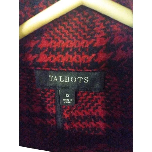 Talbot Houndstooth Blazer Red -Black Plaid Buttons Pockets Preppy  Girl Boss 12