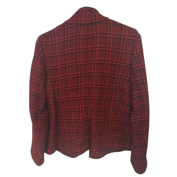 Talbot Houndstooth Blazer Red -Black Plaid Buttons Pockets Preppy  Girl Boss 12