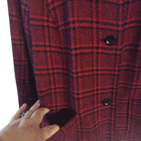 Talbot Houndstooth Blazer Red -Black Plaid Buttons Pockets Preppy  Girl Boss 12