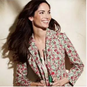 Talbots Grace Fit Blazer Jacket Floral Rose 3/4 Sleeve Cottagecore Boho Spring