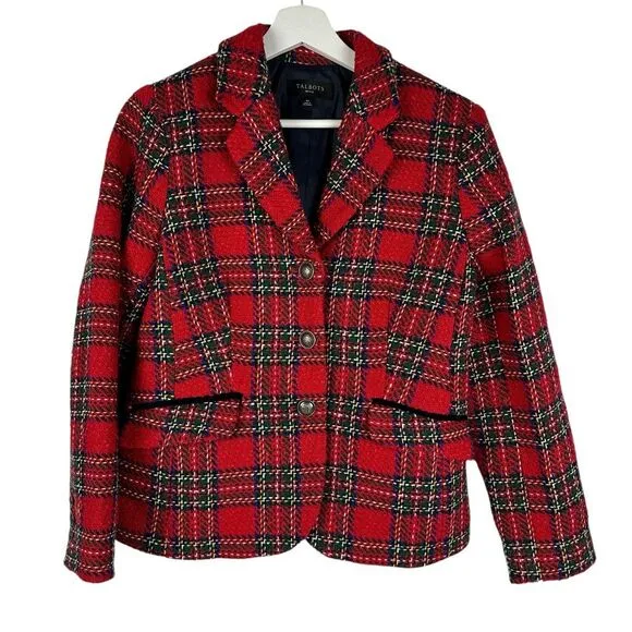 Talbots Holiday Plaid Blazer size 6P Red