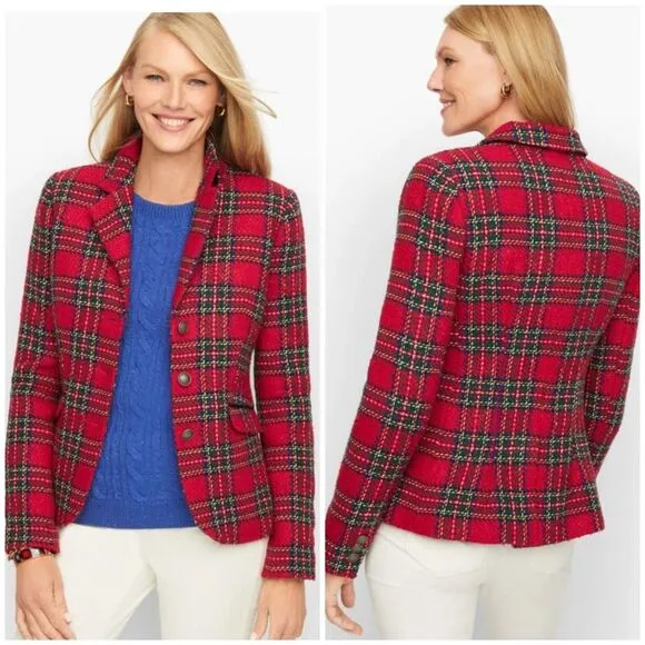Talbots Holiday Plaid Blazer size 6P Red