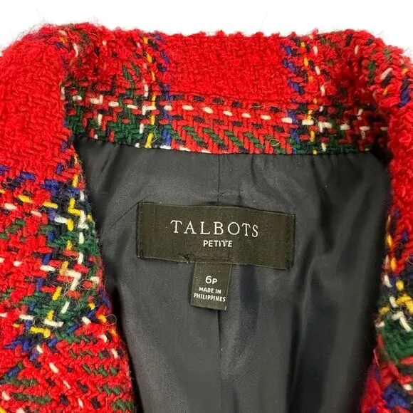 Talbots Holiday Plaid Blazer size 6P Red