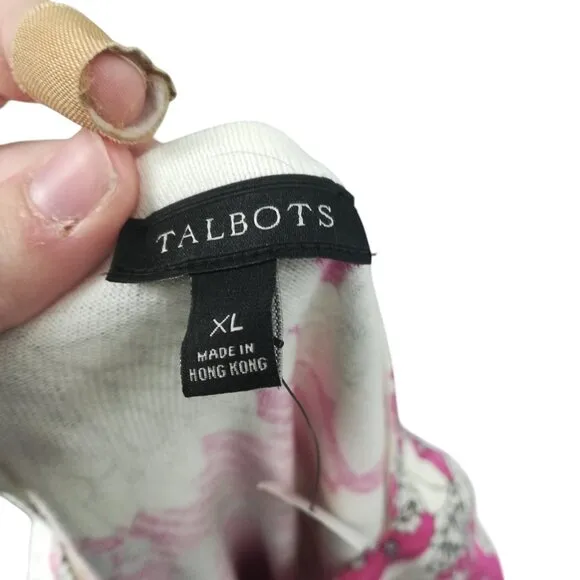 Talbots Lightweight Pink Floral 3/4 Sleeve Sweater Size XL Cotton Paisley NWT