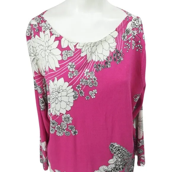 Talbots Lightweight Pink Floral 3/4 Sleeve Sweater Size XL Cotton Paisley NWT