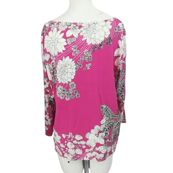 Talbots Lightweight Pink Floral 3/4 Sleeve Sweater Size XL Cotton Paisley NWT