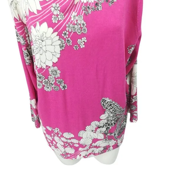 Talbots Lightweight Pink Floral 3/4 Sleeve Sweater Size XL Cotton Paisley NWT