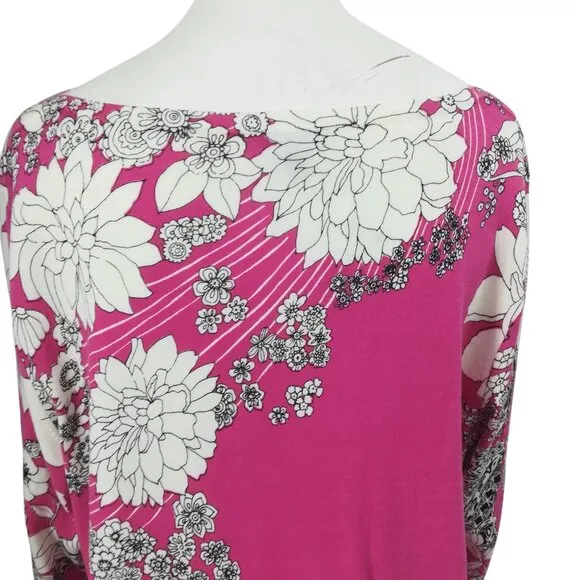 Talbots Lightweight Pink Floral 3/4 Sleeve Sweater Size XL Cotton Paisley NWT