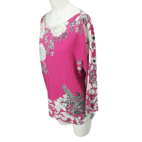 Talbots Lightweight Pink Floral 3/4 Sleeve Sweater Size XL Cotton Paisley NWT