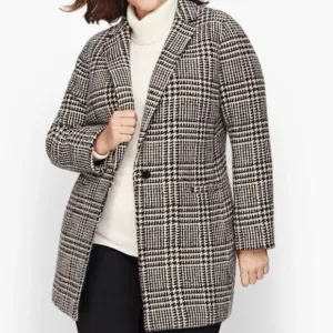 Talbots Long Wool Blend Jacket Coat Black White Glen Plaid 18WP Plus Petite 18