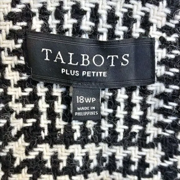 Talbots Long Wool Blend Jacket Coat Black White Glen Plaid 18WP Plus Petite 18