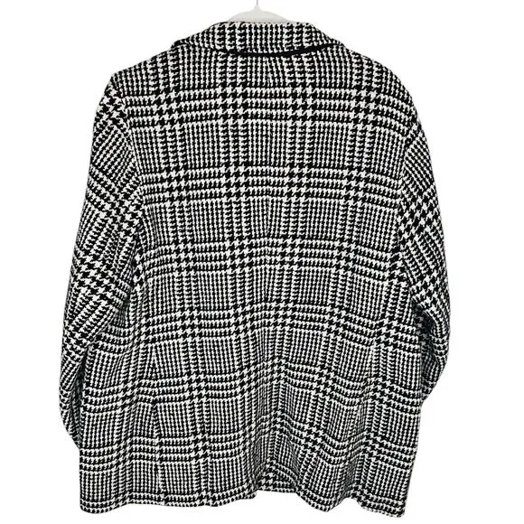 Talbots Long Wool Blend Jacket Coat Black White Glen Plaid 18WP Plus Petite 18