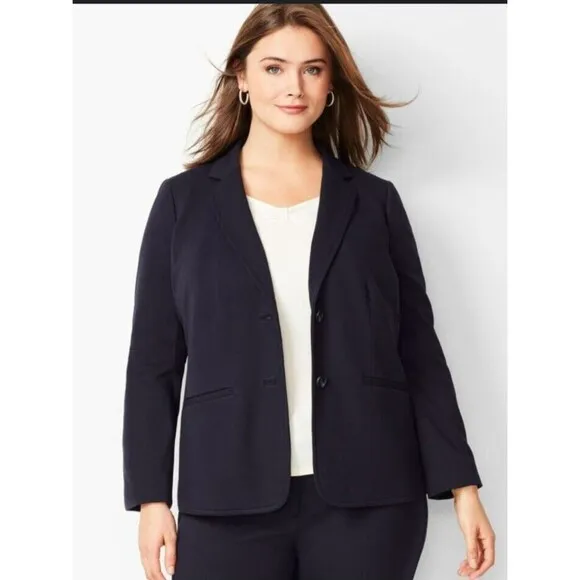 Talbots Plus Jacket Blazer Woman's Size 16 Navy Blue Lined Career Office N93