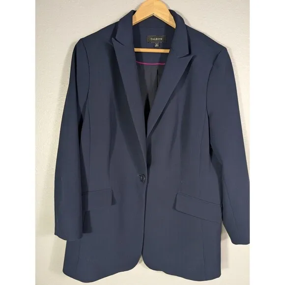 Talbots Plus Jacket Blazer Woman's Size 16 Navy Blue Lined Career Office N93