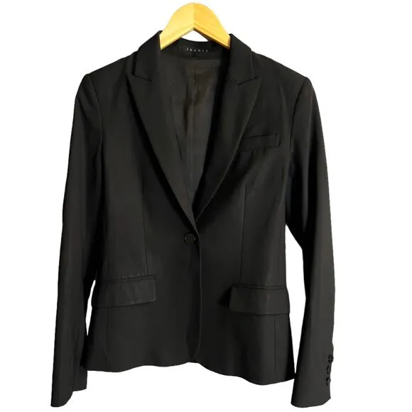 THEORY Black Gabe Blazer Jacket Single Breasted Wool Career Slim Stretch 6 GUC