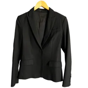 THEORY Black Gabe Blazer Jacket Single Breasted Wool Career Slim Stretch 6 GUC