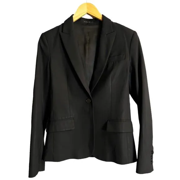 THEORY Black Gabe Blazer Jacket Single Breasted Wool Career Slim Stretch 6 GUC