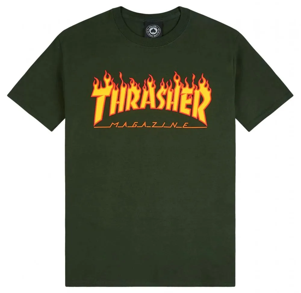 Thrasher Flame Logo Tee - Forrest Green
