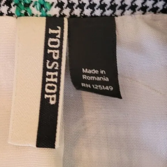Topshop Green Plaid Black White Checkered Blazer Double Breasted Women's Size 2