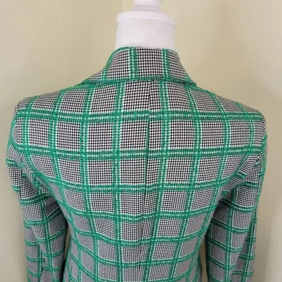 Topshop Green Plaid Black White Checkered Blazer Double Breasted Women's Size 2