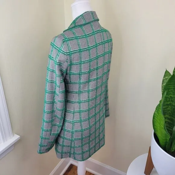 Topshop Green Plaid Black White Checkered Blazer Double Breasted Women's Size 2