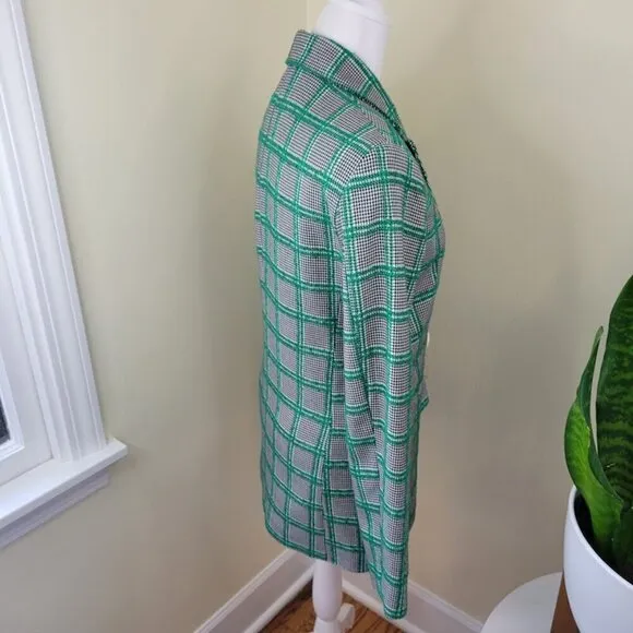 Topshop Green Plaid Black White Checkered Blazer Double Breasted Women's Size 2