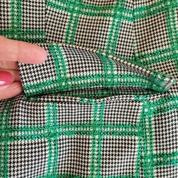 Topshop Green Plaid Black White Checkered Blazer Double Breasted Women's Size 2