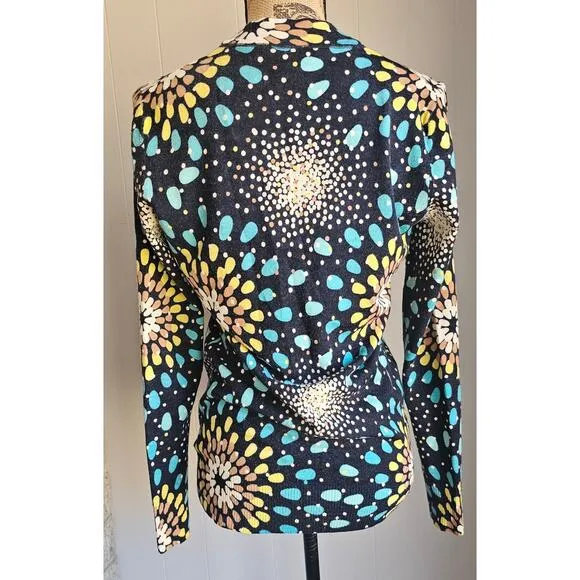 Tory Burch 100% Merino Wool Cardigan Sweater, Sunburst, Sz M, Multi color