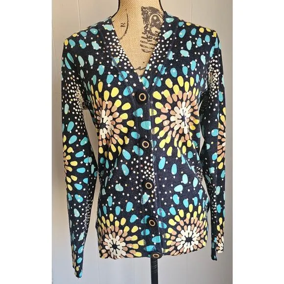 Tory Burch 100% Merino Wool Cardigan Sweater, Sunburst, Sz M, Multi color