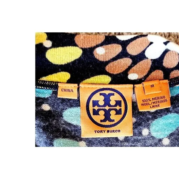 Tory Burch 100% Merino Wool Cardigan Sweater, Sunburst, Sz M, Multi color