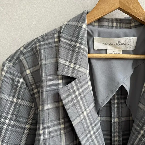 [treasure &amp; bond] oversized two-button blazer gray plaid