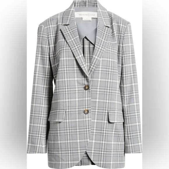 [treasure &amp; bond] oversized two-button blazer gray plaid