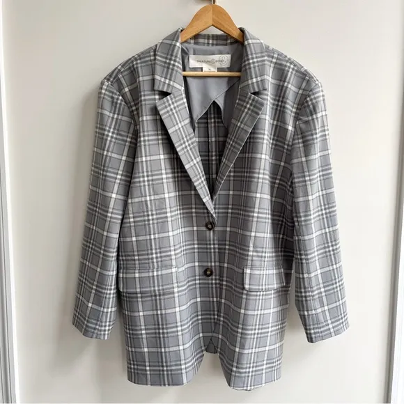 [treasure &amp; bond] oversized two-button blazer gray plaid