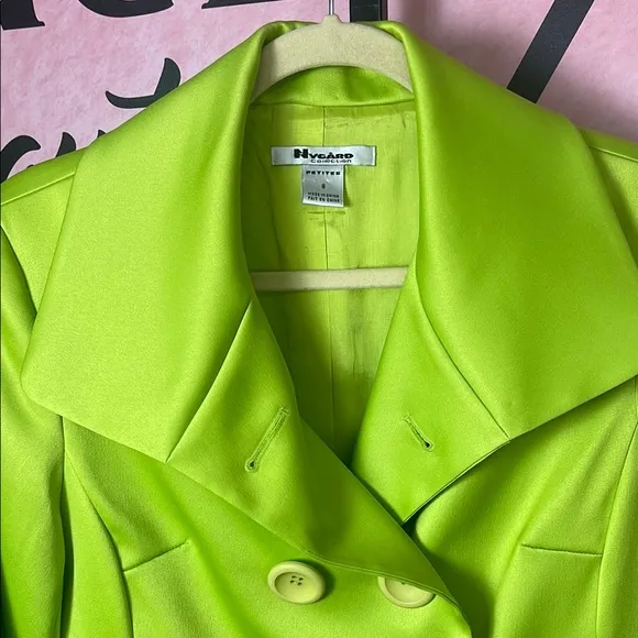 Trendy Peter Nygard Lime Green Blazer Wide Lapels Double Breasted Size 8 Lined