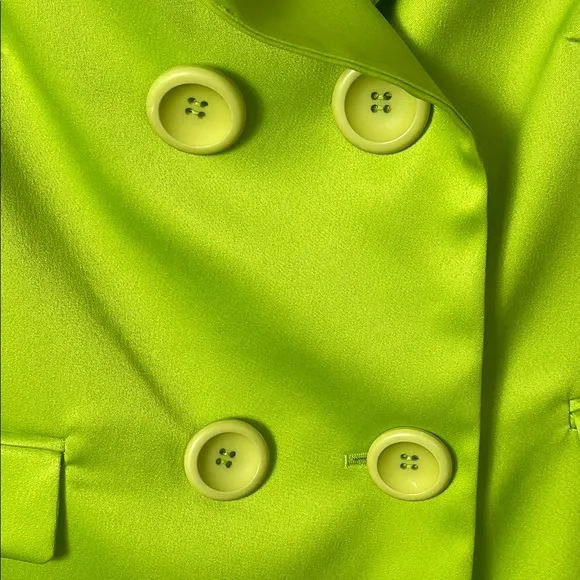 Trendy Peter Nygard Lime Green Blazer Wide Lapels Double Breasted Size 8 Lined