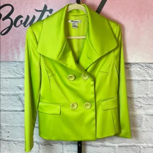 Trendy Peter Nygard Lime Green Blazer Wide Lapels Double Breasted Size 8 Lined