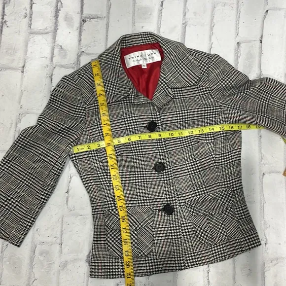 Trina Turk Blazer Plaid Wool Blend Cropped Fully Lined 3/4 Sleeve 3-Button