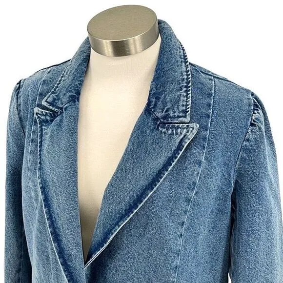Truth By Republic Womens Notch Lapel One Button Denim Blazer Blue Size Small