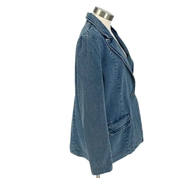 Truth By Republic Womens Notch Lapel One Button Denim Blazer Blue Size Small