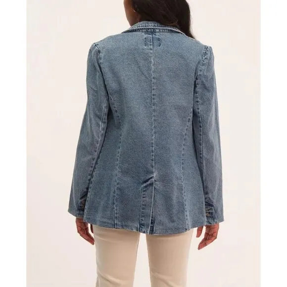 Truth By Republic Womens Notch Lapel One Button Denim Blazer Blue Size Small