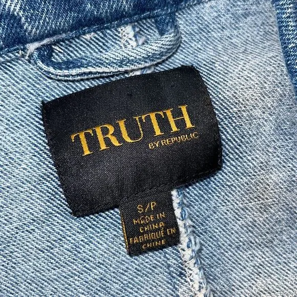 Truth By Republic Womens Notch Lapel One Button Denim Blazer Blue Size Small