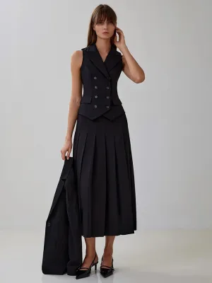 Two Piece Set Blazer Breasted Vest & High Waist Slit Skirt