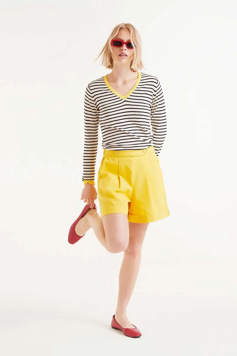 V-Neck Striped Sweater - Black/White