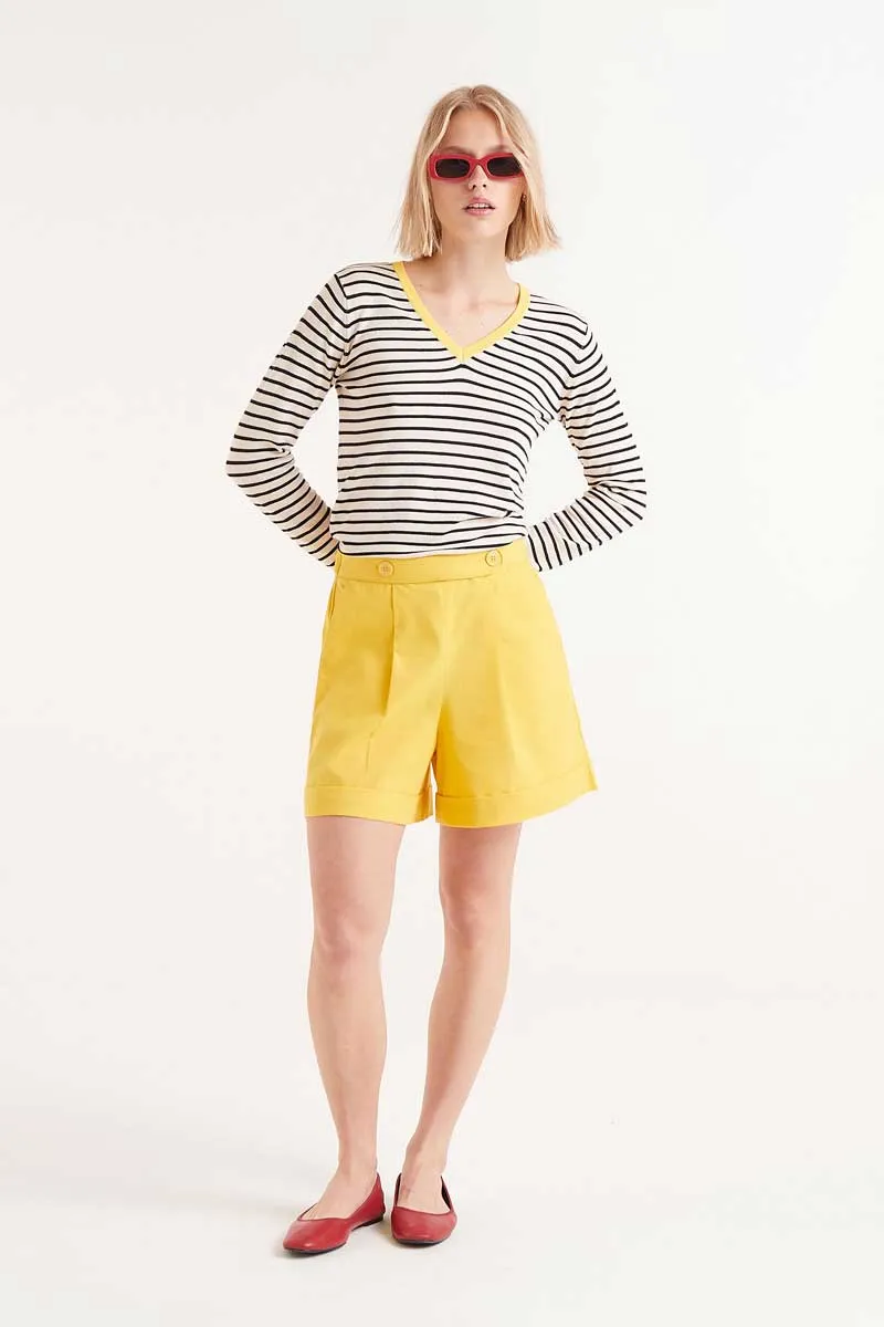 V-Neck Striped Sweater - Black/White