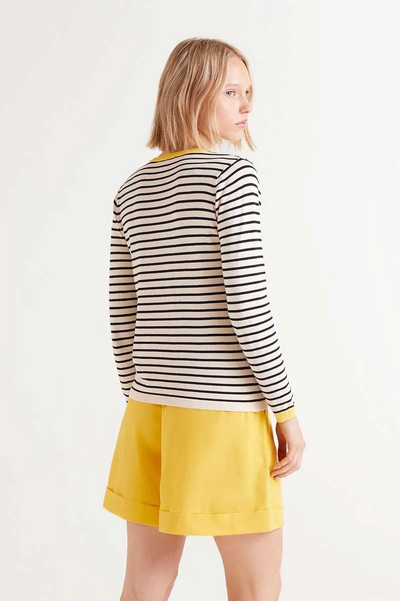 V-Neck Striped Sweater - Black/White